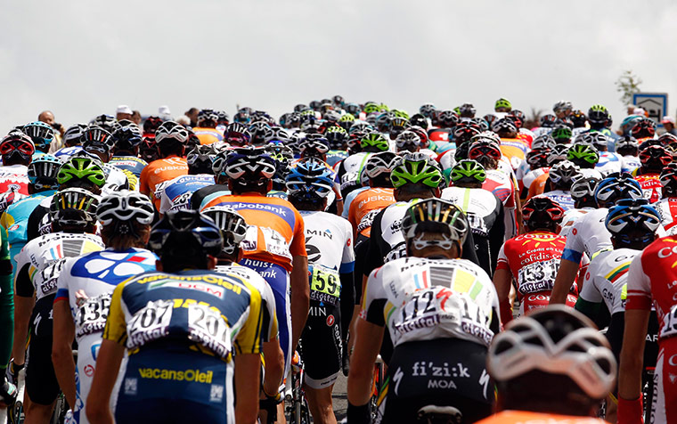 Tour De France stage 8: The pack climbs during the 8th stage of the Tour de France 2011