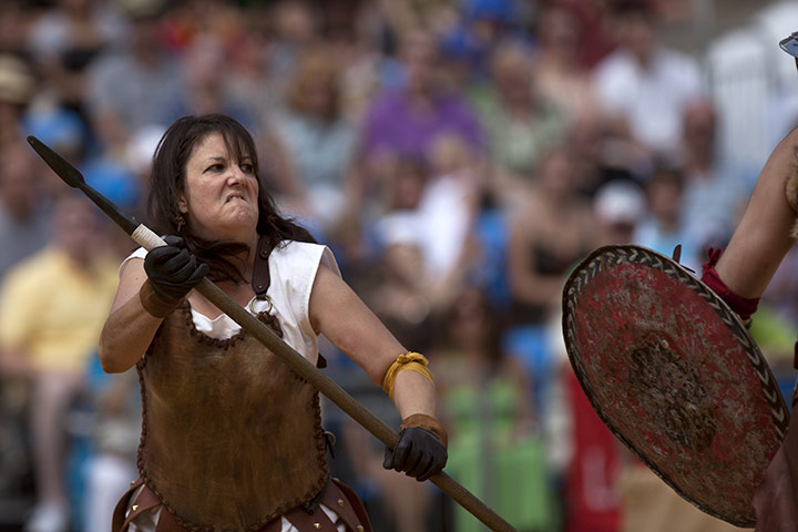 Gladiator games : A female gladiator squares up to an opponent