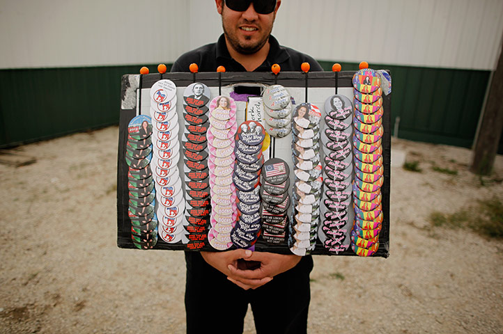 Republican rally in Iowa: Humboldt, Iowa: Badges of presidential candidate Michele Bachmann