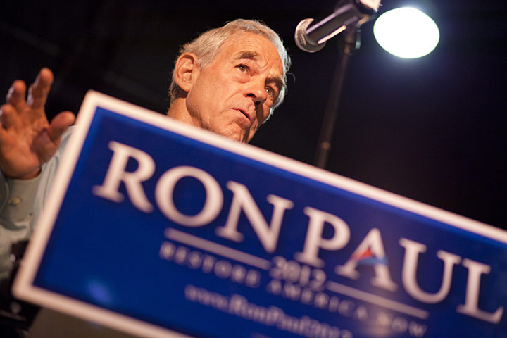 Republican rally in Iowa: Davenport, Iowa: Republican presidential hopeful Ron Paul speaks