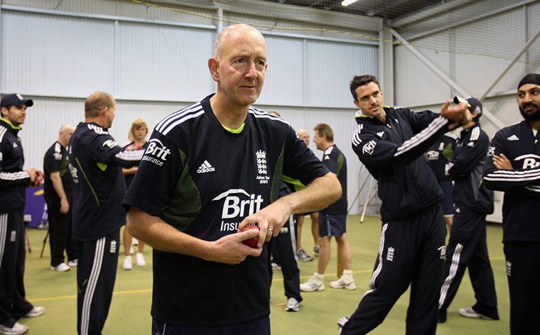 England's young talent: David Hopps shows Kevin Pietersen the correct grip for the off-break 