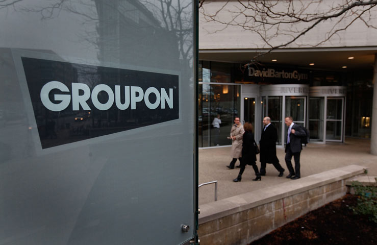 Groupon sign at company headquarters