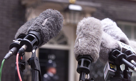 press microphones at Downing Street
