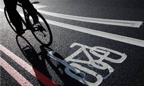 Cyclist in London bike lane