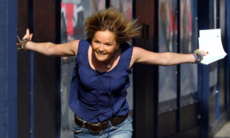 Caitlin Horner runs to her friends to celebrate her A-level results Brighton College 18 August 2011