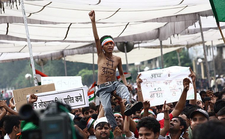 Anna Hazare: Supporters Anna Hazare cheer and shout slogans