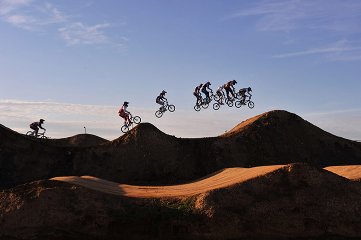 24 hours in pictures: London, England: BMX riders compete in the UCI BMX Supercross World Cup