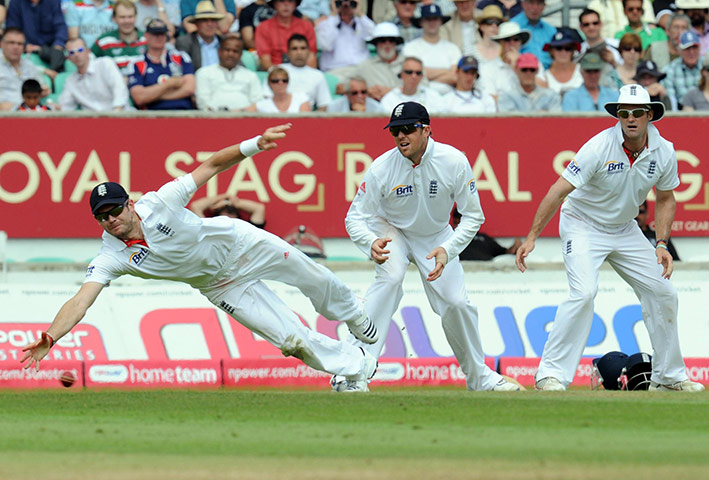 England v India: day 4: Anderson dive
