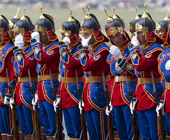 24 hours in pictures: Ulan Bator, Mongolia: Members of a Mongolian honour guard
