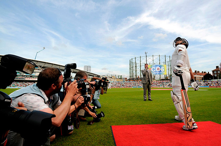 India Oval Fourth Test: India's Tendulkar walks onto the field 