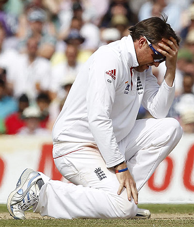India Oval Fourth Test: Swann reacts after an unsuccessful appeal for the wicket of Tendulkar