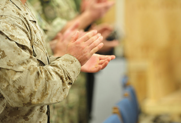 Afghanistan baptism: Members of the US and UK forces attend a Baptism service