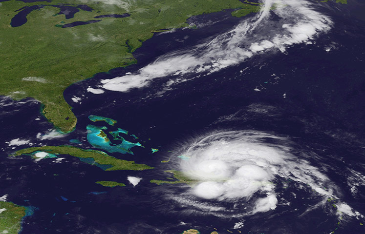 Hurricane Irene: Hurricane Irene as it passes over Puerto Rico and the Dominican Republic