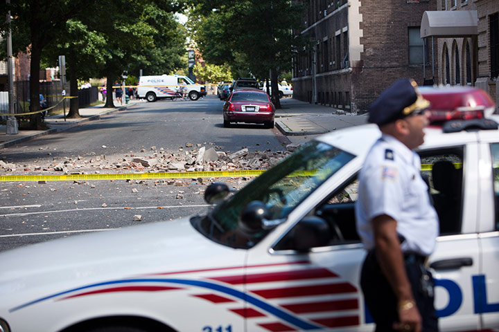 US earthquake: Damage is seen on the street outside a library in Washington
