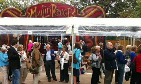 A queue snakes past the Spiegeltent in Charlotte Square Gardens