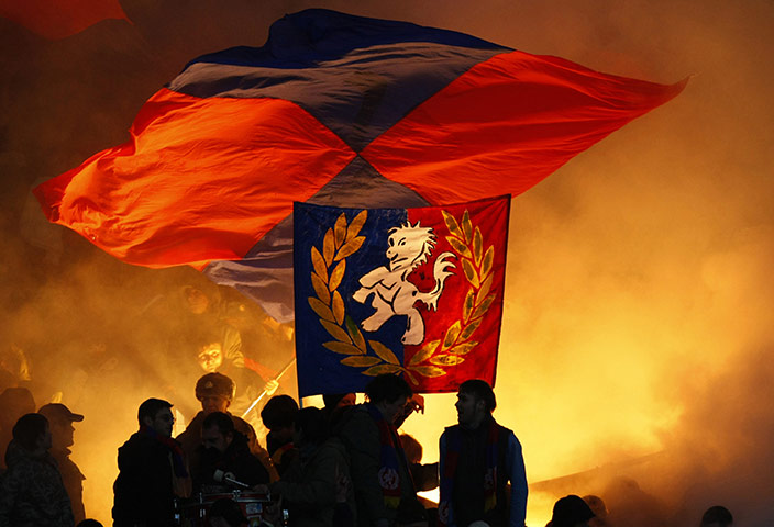 Champions League Draw: Fans of FC CSKA Moscow light flares during the FC Spartak v FC CSKA match