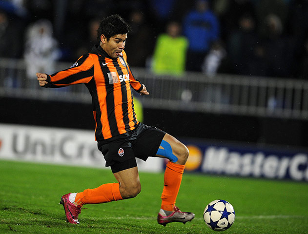 Champions League Draw: FC Shakhtar Donetsk's forward Eduardo scores against Partizan Belgrade