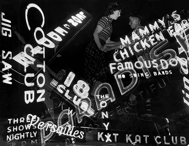 100 years of neon: PHOTOMONTAGE D'ENSEIGNES LUMINEUSES DE BROADWAY A NEW YORK EN 1939