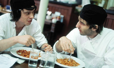 A staff meal in a restaurant