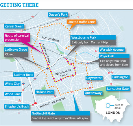 Notting Hill carnival map Organisers believe the latest festival will not 