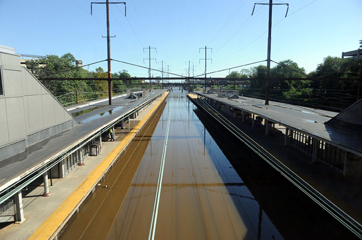 After Hurricane Irene: Train tracks are empty as trains remain idle at the Trenton Transit Center