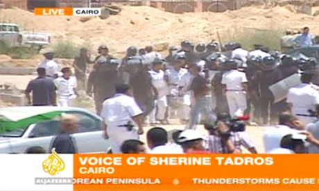 Scuffles outside the court in Cairo where Hosni Mubarak is on trial, 3 August 2011