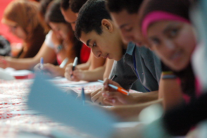 Egyptian Businesses: Young Egyptians take part in a group career counselling session