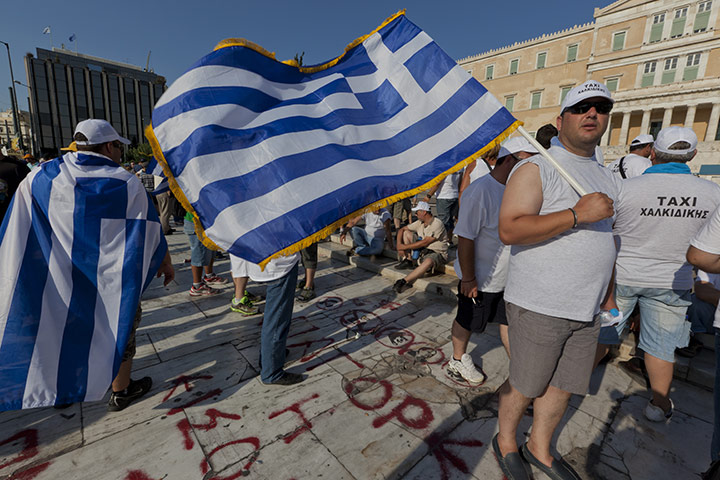 Sean Smith in Greece: Taxi drivers protest outside the parliament building