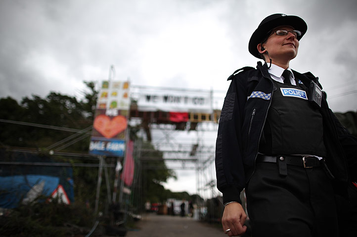 Dale Farm: 30 August 2011: A policewoman at the site