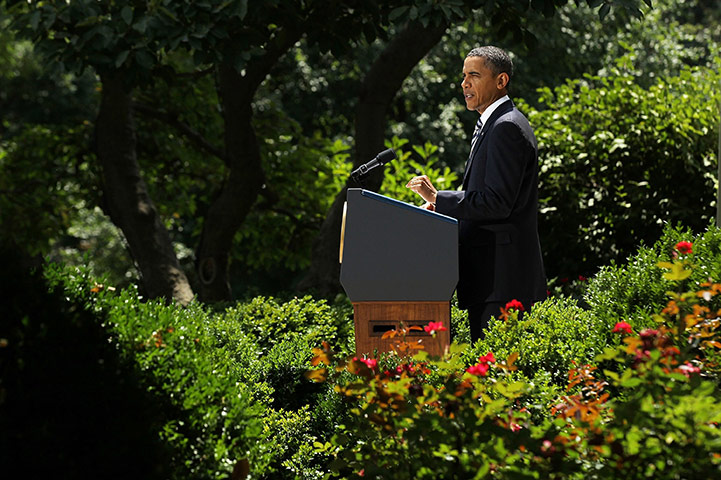 President Barack Obama makes a statement in the Rose Garden at the White House