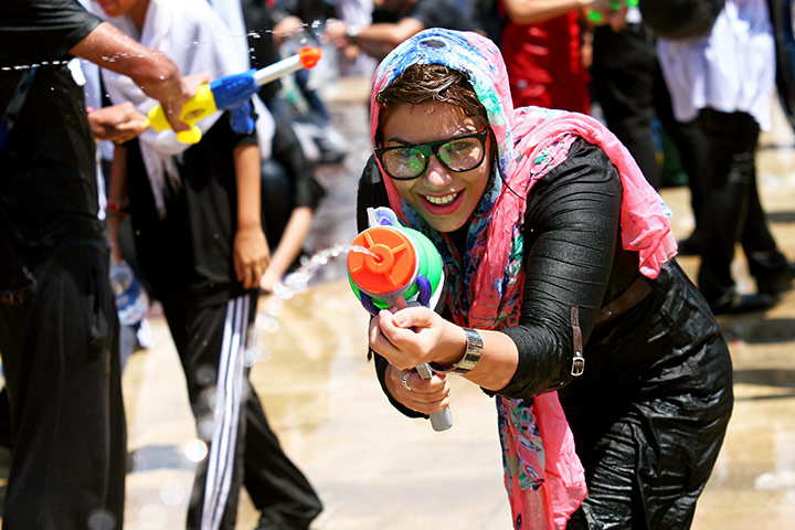 Water gun festival: Girls at the water gun festival in Tehran 