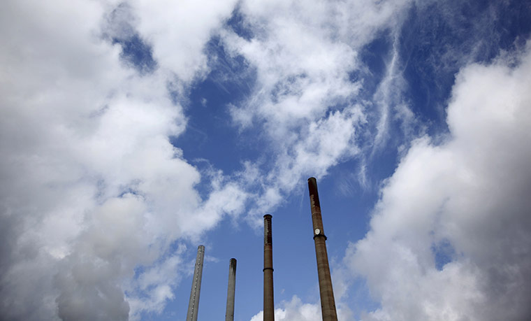 24 hours in pictures: Chimneys belonging to a coal fired powerstation 