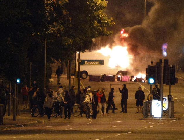 Riots around UK: A lorry burns in Toxteth, Liverpool