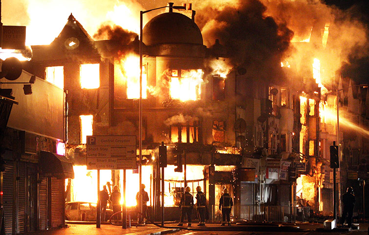 London riots day 3: A property on fire near Reeves Corner, Croydon