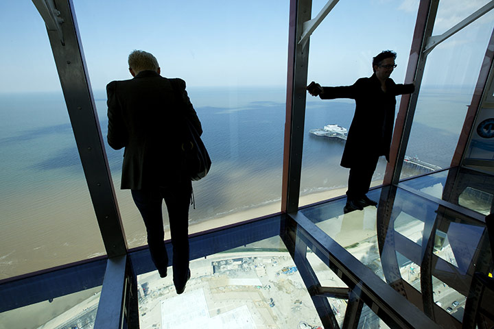 Blackpool Tower: Visitors try out the new glass skywalk