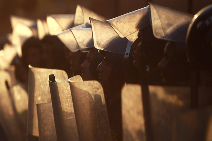 Egypt Riots: Riot police in front of the Israeli embassy in Cairo