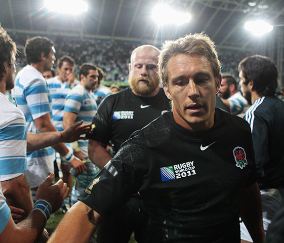 Argentina v England 2: Jonny Wilkinson leaves the pitch after England's victory