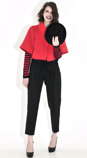 line-up: Kew.159: Red wool trapeze coat