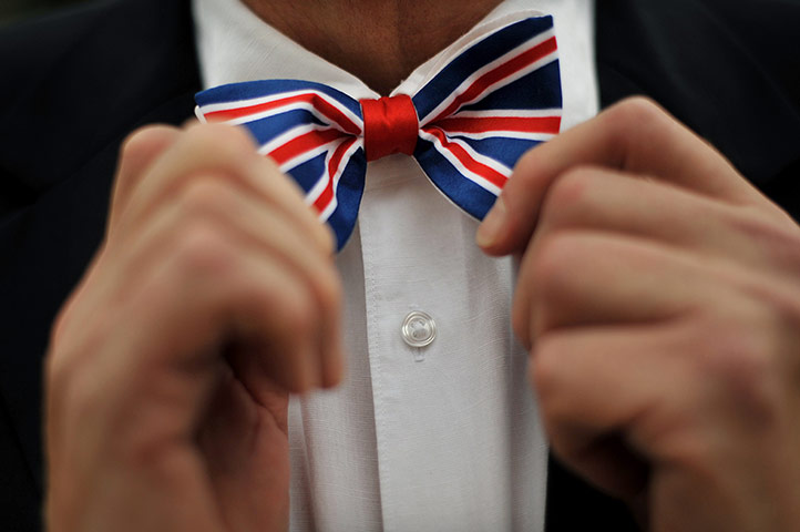 Last night of the Proms: A man adjusts his union jack bow tie at the Royal Albert Hall Proms 