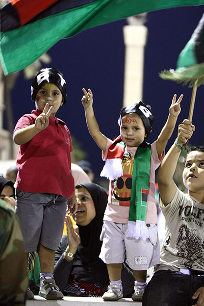 Tripoli celebration rally: Children celebrate during the speech