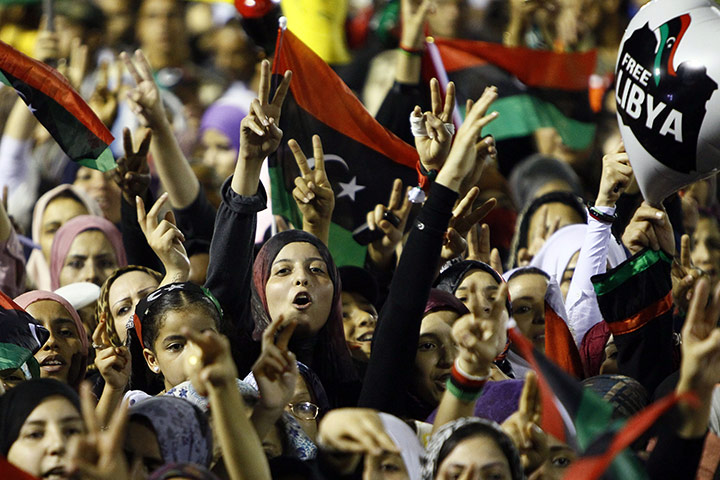 Tripoli celebration rally: Revolutionary supporters during Mustafa Abdel Jalil's speech