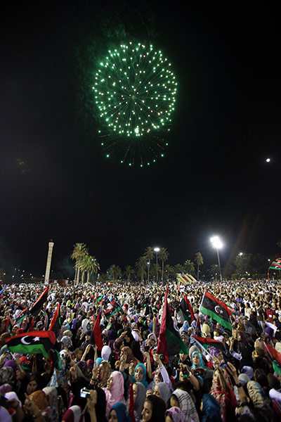 Tripoli celebration rally: Fireworks during the celebration