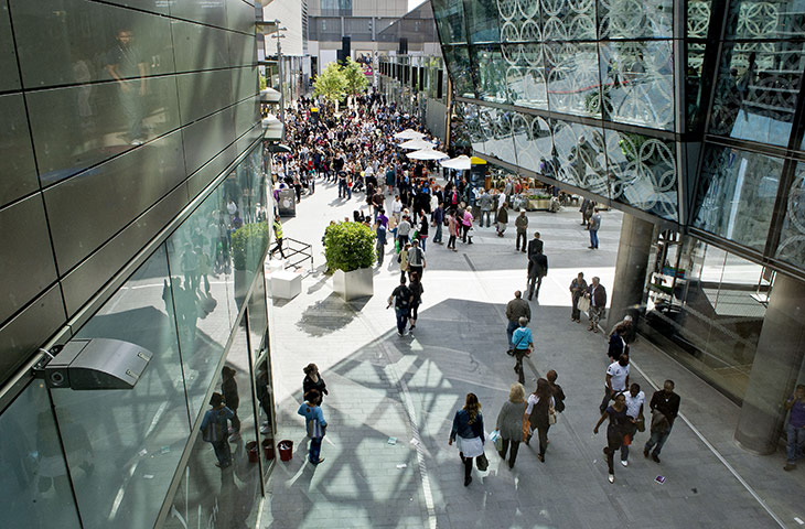 Westfield Stratford: Shoppers outside the new John Lewis store 