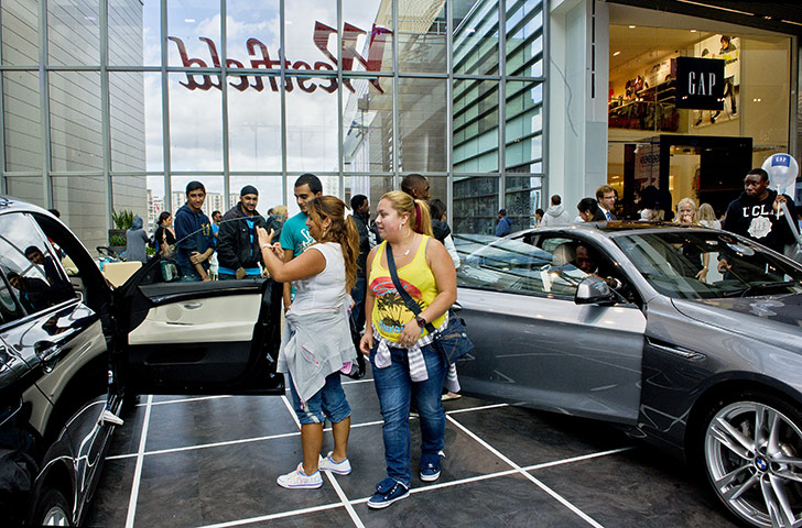Westfield Stratford: Shoppers photograph BMW cars on display