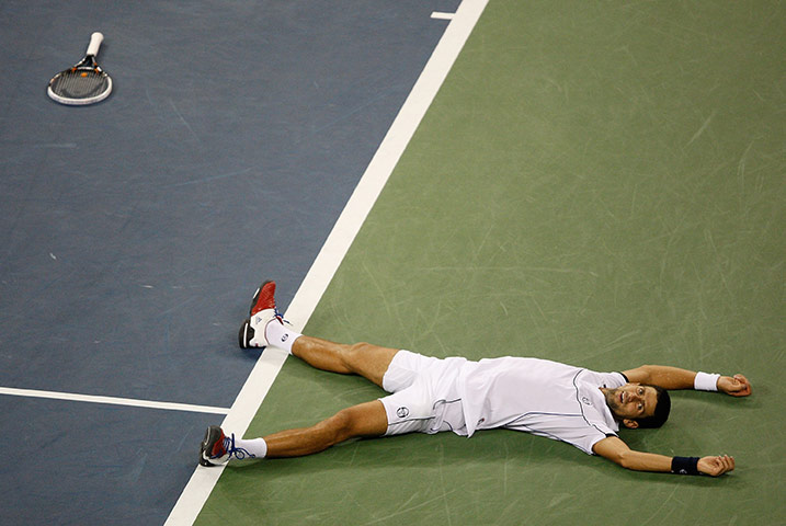 US Open final: Novak Djokovic celebrates after winning match point against Rafael Nadal 