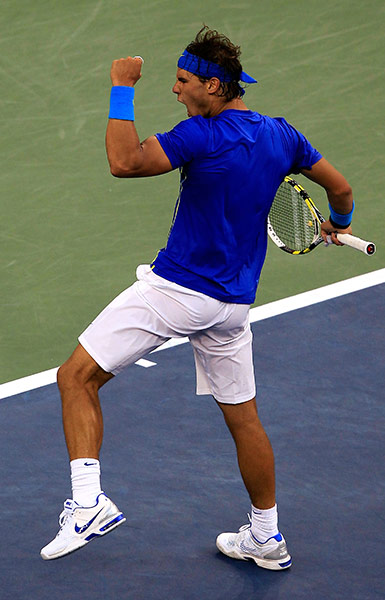 US Open final: Rafael Nadal celebrates winning a point against Novak Djokovic