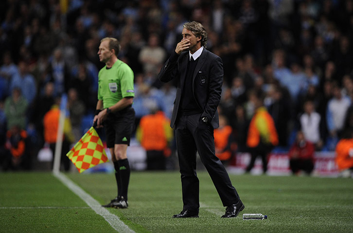 Manchester City v Napoli: Roberto Mancini looks like he fears another swift Napoli counter attack