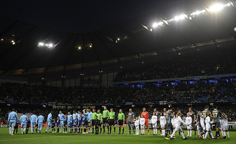 Manchester City v Napoli: The Manchester City and Napoli teams line up before kick-off