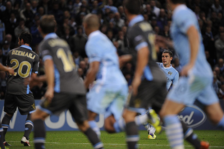 Manchester City v Napoli: Aleksandar Kolarov scores the equaliser for Manchester City against Napoli