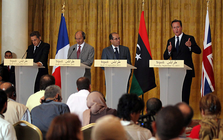 Cameron in Tripoli: David Cameron during a press conference in Tripoli, Libya